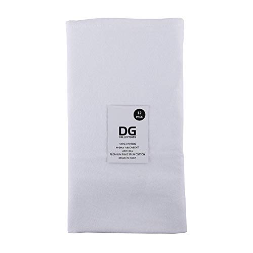 DG Collections 100% Cotton Flour Sack Towels – 12 Pack, 27x27 Inches, White, Lint-Free, Pre-Washed, Hemmed Edges – Reusable Kitchen Towels for Cleaning, Embroidery, Printing & Crafts - White - color: White, size: Set of 12 (27x27 inches)