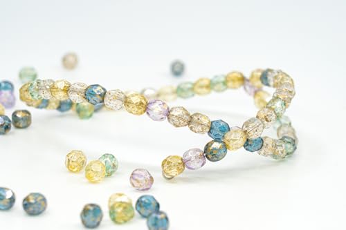 0.9 oz (25g) Mix of 100pcs 6mm Round Faceted Fire Polished Czech Glass Beads, Golden Shades - color: 6mm Gold Mix