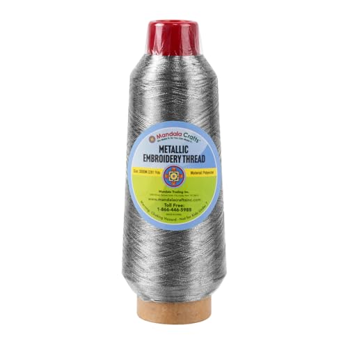 Mandala Crafts Metallic Gray Embroidery Floss for Sewing, 3281 Yard Spool - color: Gray, size: 3000M 3281 Yard