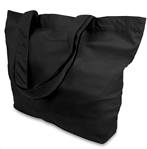 TOPDesign 1-Pack Super Strong Large 12oz Cotton Canvas Tote Bag, Reusable Grocery Shopping Cloth Bag, Fashionable Two-Tone Tote for Crafts, DIY Your Creative Designs - color: Black