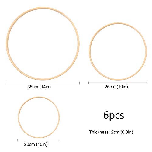 Gukasxi 3 Sizes (8, 10, 14 Inch) Wooden Bamboo Floral Hoop Set of 6 Large Wreath Macrame Craft Hoop Rings for DIY Weddding Wreath Decor, Macrame Dreamcatcher, Wall Hanging Crafts Making - size: 8/10/14inch - 6pcs