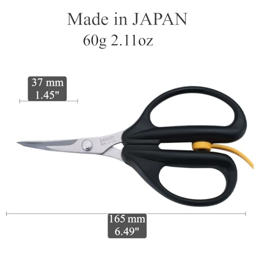 CANARY Spring Loaded Craft Scissors 6.3" [Curved Sharp Tips], Made in JAPAN, Razor Sharp Japanese Stainless Steel Blade, Black - size: Spring (Sharp -Curved-)