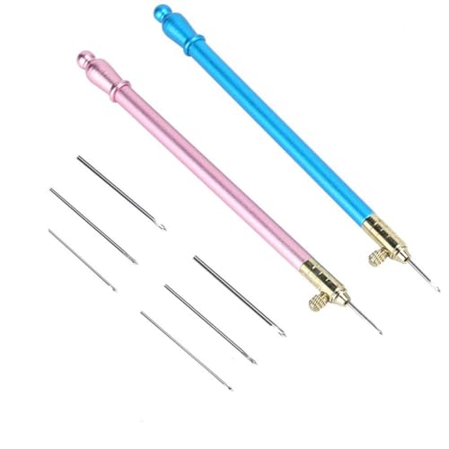 2Pcs Crochet Hooks with 6 Needles, Tambour Embroidery Beading Sequins Needle Tools Kit for DIY Sewing Embroidering Craft, Stainless Steel Handle French Tambour Needle for Women Beg