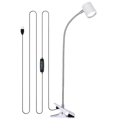 Dott Arts Desk Lamp,USB Clip On Light with 3 Color Modes,LED Reading Lamp - color: White