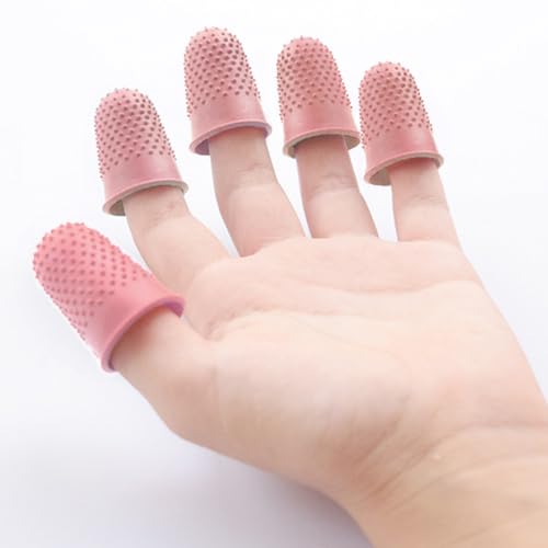 Thimble Protectors 5Pcs, Finger Protectors, Rubber Fingers Thimble Guard Tips Caps Pads Cover Craft Finger Tip Sewing Counting Protector for Embroidery, Sewing, Cuttings (Pink)