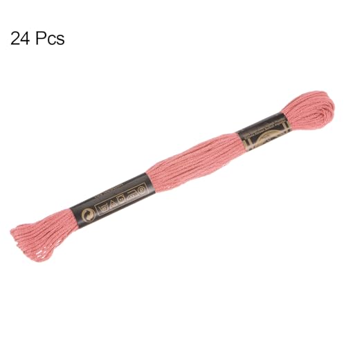 HARFINGTON 24 Skeins Embroidery Floss 8m Each Egyptian Long Fiber Cotton Cross Stitch Thread 26S/2x6 for Embroidery Projects Bracelet, Dark Pink - color: Dark Pink