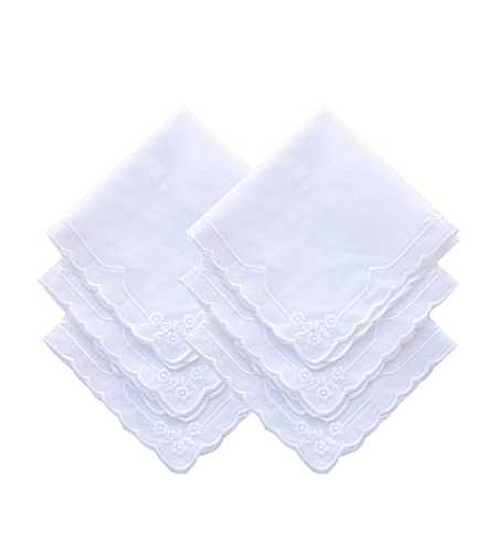 MileyMarla Ladies Embroidery Cotton White Handkerchiefs Lace Wedding Hankies - color: Zw-6pcs