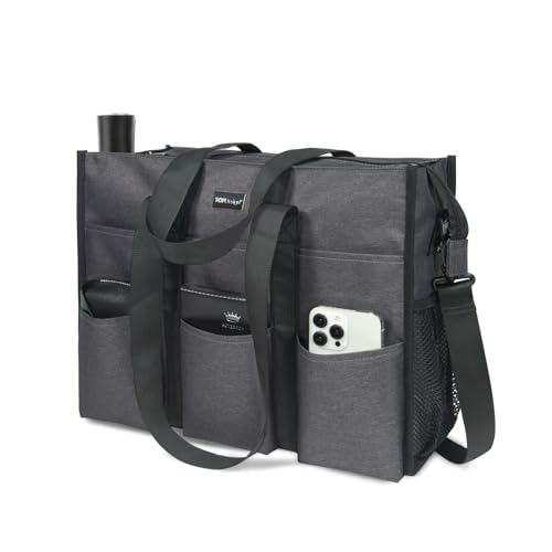 TOPDesign Utility Water Resistant Tote Bag with 22 Pockets, Zipper Closure - color: Grey, size: Medium
