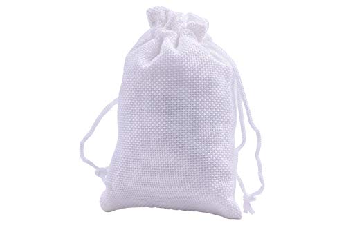 Sansam 50pcs 4.0X5.60 Inch Drawstring Burlap Gift Bags, Jute Jewellery Pouches, Small White Lining Burlap Favor Sacks For Herb, Spices, Jute Treat Bags for Christmas, Wedding, Party - color: White