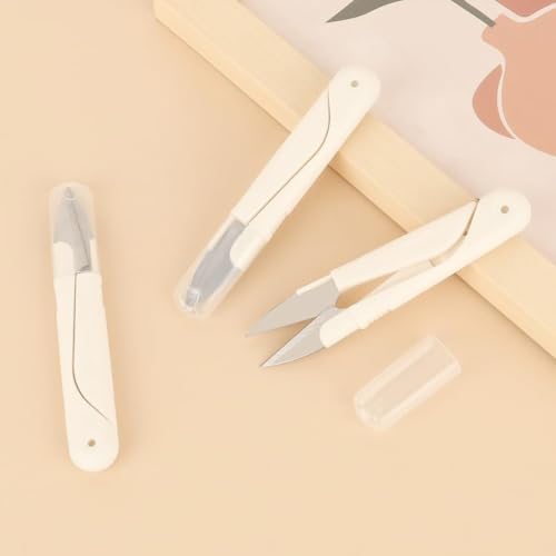 2Pcs U-Shape Sewing Scissors, Thread Cutter Scissors with Protective Cap - color: White