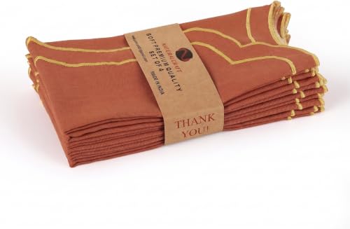 NATURALCRAFT Scalloped Cloth Napkins 18x18 in - Rust Edges Gold - color: Rust Napkin With Gold Edges, size: 18" x 18" (Set of 4)