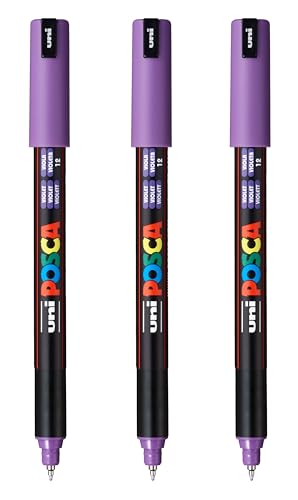 posca PC-1MR Water-Based Paint Markers, Extra Fine Tip (0.7mm), Violet, 3 Count - color: VIOLET