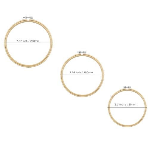 Lamvbls 3 Pcs Embroidery Hoops Set, Round Wood Bamboo Adjustable Circle Cross Stitch Hoop Ring, Wooden Embroidery Frames for Art Craft Sewing – 6/7/8 Inch - size: 6, 7, 8 inch