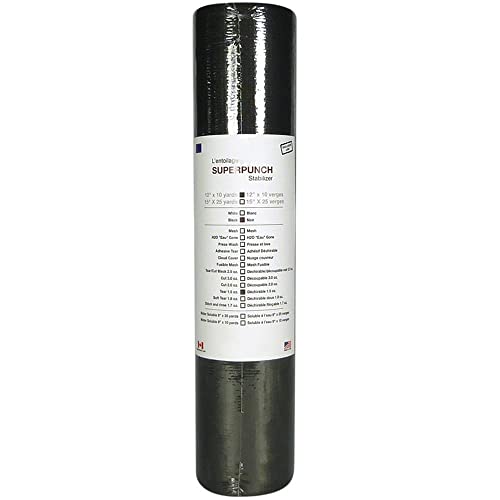Superpunch Tear Away Embroidery Stabilizer, 1.5 oz, Black, 12 in x 10 yd - color: Black, size: 12" x 10 yards roll