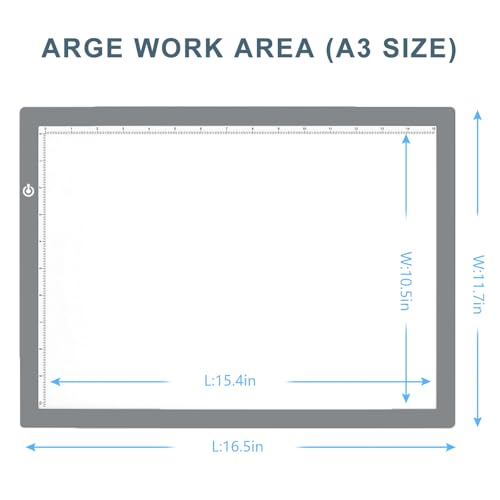 A3 Copy Light Board Tracing Box, Ultra-Thin Adjustable Drawing Tablet USB Power Artcraft LED Tracer Light Pad for Diamond Art Painting Accessories, Sketching, Animation, Quilting, Stenciling (Silver) - color: SILVER, size: 11.7 x 16.5 inches