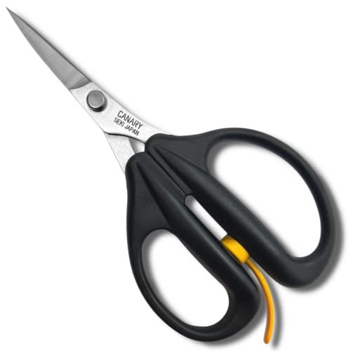 CANARY Spring Loaded Craft Scissors 6.3" [Thin Curved Sharp Tips], Made in JAPAN, Razor Sharp Japanese Stainless Steel Blade, Black - size: Spring (Sharp -Curved/Thin-)