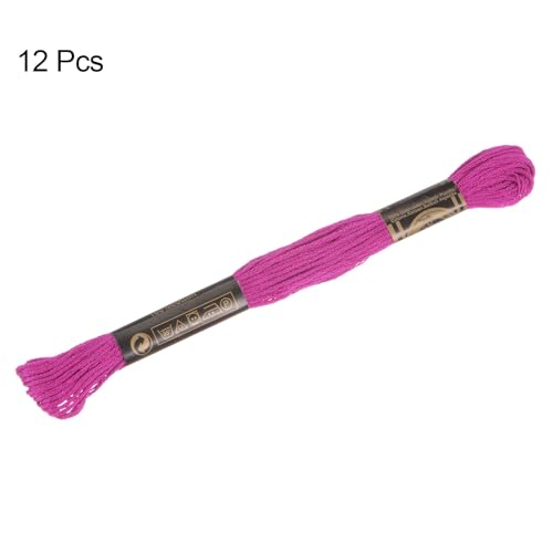 HARFINGTON 12 Skeins Embroidery Floss 8m Each Egyptian Long Fiber Cotton Cross Stitch Thread 26S/2x6 for Embroidery Projects Bracelet, Fuchsia - color: Fuchsia