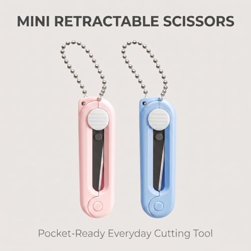 Blue Mini Scissors with Key Chain Mini Telescopic Small Foldable Scissors Portable Safe Pocket Travel Scissors Retractable Kids Shears Sharp Cutting Tools for Cutting, Scrapbooking, Crafting, Sewing - color: Blue