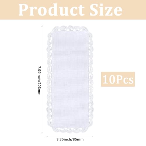 1 Box 10Pcs Cross Stitch Blank Bookmarks Embroidery Needlework Fabric 8 Inch Lace Edge Rectangle White Reading Linen Bookmark Felt Backing for Readers Beginners Crosstitch DIY Craft Supply