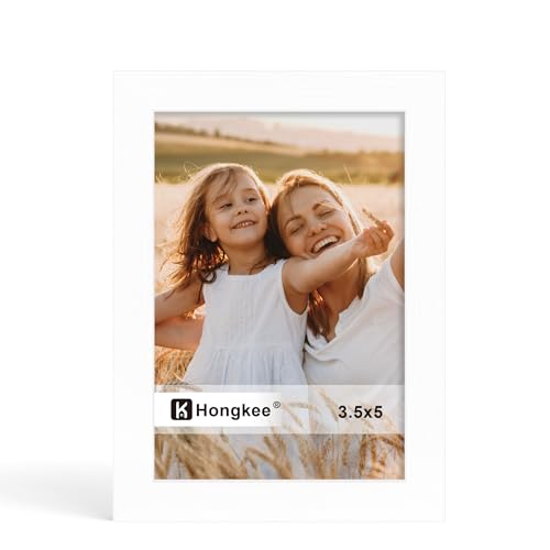 Hongkee 3.5x5 Picture Frame, 3.5 x 5 Solid Wood Frame with Real Glass - color: White, size: 3.5 x 5