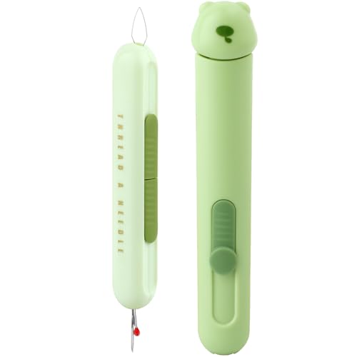 Automatic Needle Threaders Seam Ripper, Upgraded 3 in 1 Sewing Needle Threader Tool, 2Pcs Stretchable Quick Seam Rippers with Needle Storage for Hand Quilling, Embroidery Stitch Removal(Green) - color: Green