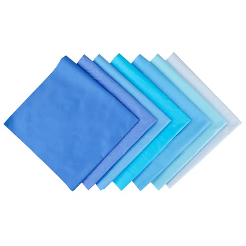 7PCS Solid Color Cotton Fabric Squares 20" x 20" Fat Quarter Fabric Bundles Craft Fabric for Patchwork Sewing Quilting Crafting DIY (Blue) - color: Blue