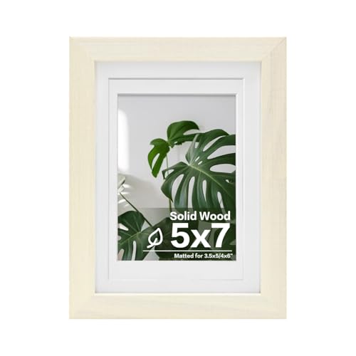 Egofine 5x7 Picture Frame Made of Solid Wood with Plexiglass, Display Pictures 3.5x5/4x6 with Mat or 5x7 Without Mat for Tabletop and Wall Mounting, Beige - color: Beige, size: 5x7