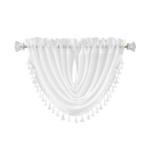 White Solid Waterfall Valance Curtain with Tassel Accessories, 56"x38"x1 - color: Snow White, size: 56"W x 38"L (Pack of 1)