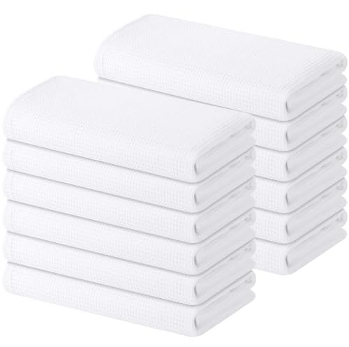 Homaxy 100% Cotton Waffle Weave Kitchen Towels, 12 Pack, White - color: White, size: 16 x 26 - 12 Pack