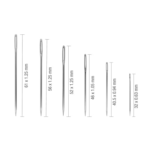 SINGER 50ct Assorted Large Eye Needles for Hand Sewing, Self-Threading Sewing Needles, 6 Sizes