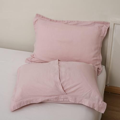 100% French Linen Pillow Shams Basic Style - Pack of 2 - Washed Solid Color Natural Flax Soft Breathable - Blush Pink, 20'' x 36'' - color: Blush Pink, size: 20''x36'' - Basic