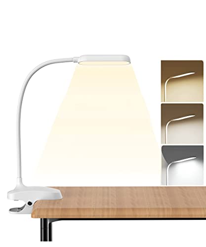 COLORLIFE Desk Lamp Clip On Light-7W 2600mAH Flexible Gooseneck Battery Operated Rechargeable Reading Lamp with Clamp & Stepless Brightness for Desk,Piano,Bed Headboard and Computers - color: White