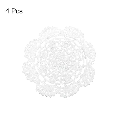 uxcell Fabric Coasters, 4pcs 5" - Cotton Woven Crochet Doilies, Lace Embroidery Cup Mat with Floral Pattern for Wedding Party Decoration (White)