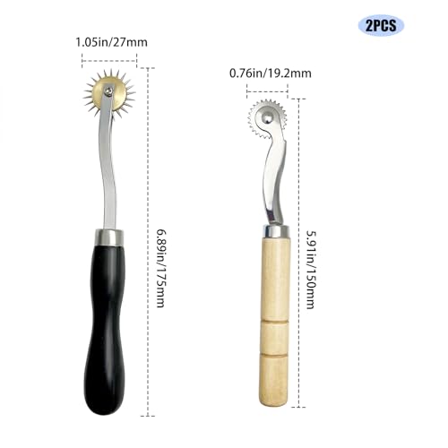 2 PCS Tracing Wheel Set, Professional Stitch Marking Spacer Tool, 2mm & 4mm Needle Point Pounce Wheel with Wooden Handle, Stainless Steel Perforator for Sewing Patterns, Leather & Craft Projects