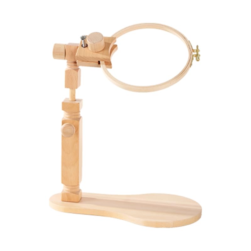 Sherbo Tall Embroidery Hoop Stand with 7 Inch Beech Wood Hoop and 2 Green Accessory Trays, Adjustable Rotating Hands-Free Tabletop or Lap Holder for Cross Stitch - style: Adjustable