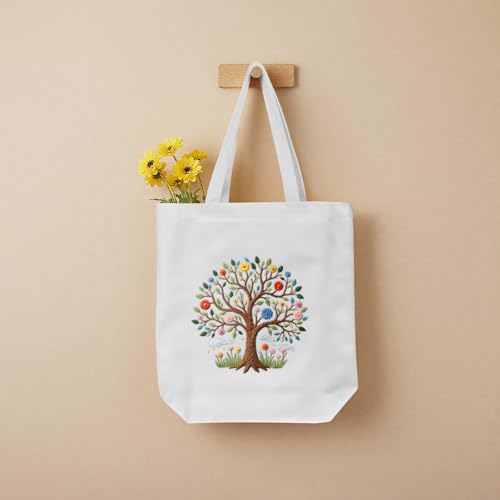 ERKOON Embroidery Canvas Tote Bag for Beginners, Needlepoint Arts Crafts Cross Stitch Kits for Adults Including Stamped Embroidery Bag with Hoops, Needle, Instruction and Color Threads (Tree) - color: Tree