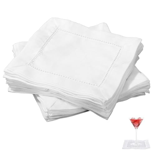 25pcs Linen Cocktail Napkins for Embroidery, Reusable Small Cotton Napkins - color: White