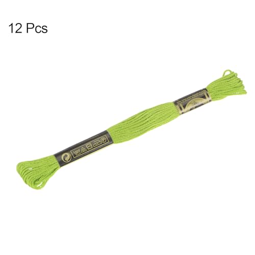 HARFINGTON 12 Skeins Embroidery Floss 8m Each Egyptian Long Fiber Cotton Cross Stitch Thread 26S/2x6 for Embroidery Projects Bracelet, Bright Green - color: Bright Green