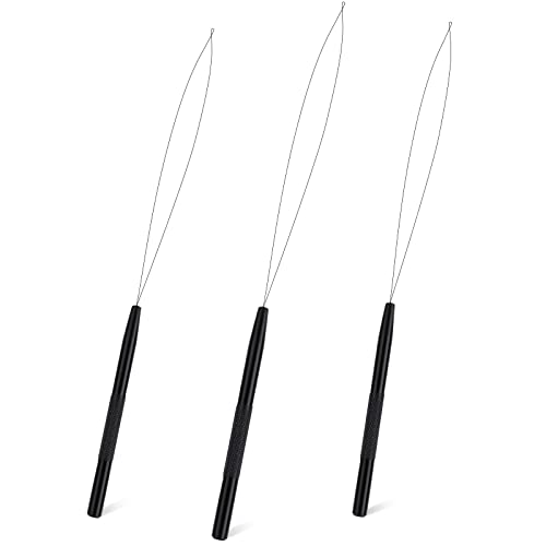 NEWISHTOOL Stainless Steel Hair Extension Loop Needle Threader Wire Pulling Hook Tool and Bead Device Tool, Micro Link Tool Loop Threader for Hair, Silicone Beads, Feather Extensions Supplies, Pack 3 - color: Black, size: Bead Device Tool