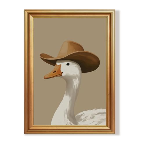 Wojuin Funny White Goose in Cowboy Hat Framed Canvas Wall Art 16x24 inches - color: Goose, size: 24"L x 16"W