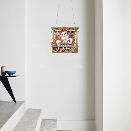 TDFERAN DIY 5D Diamond Painting Kits Hanging Sign 22x24cm Santa Claus Diamond Art Wreath Crystal Painting with Diamonds Ornaments Window Pendants Hanging Pendant Home Garden Door Kits Merry Christmas - color: Brown Christmas Marionette Ornament