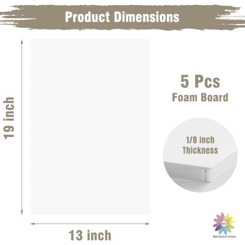 Mat Board Center 13x19 White Foam Boards Pack of 5, 1/8" Thick - size: 13x19