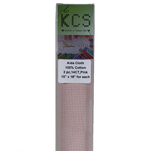 KCS 2 pc of 15" x 18" Counted Cross Stitch Cotton Aida Cloth Needlework Fabric (Pink, 14CT) - color: Pink, size: 14CT