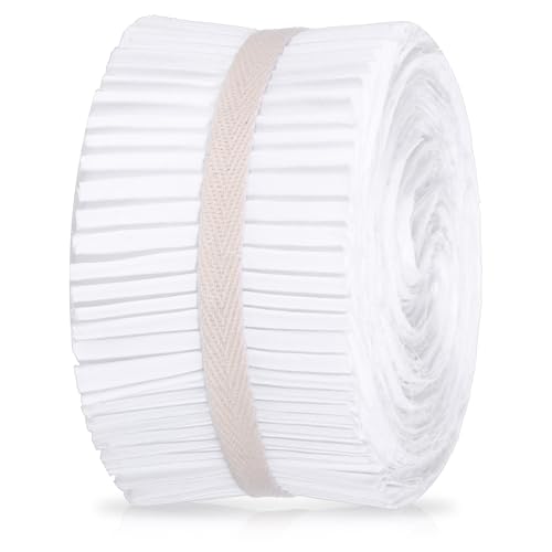 50 Pcs White Jelly Cotton Fabric Roll 2.56 Inch Cotton Fabric Quilting Strips Jelly Patchwork Precut Strips Solid Color Patchwork Rolls for DIY Quilting and Sewing Projects