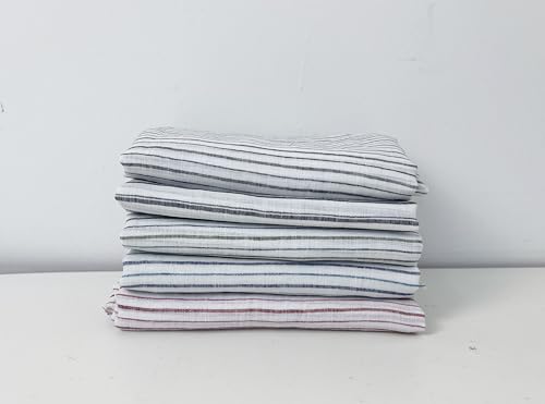 100% Linen Fabric – Lightweight Prewashed – Horizontal Stripe Patterns – Precut Style – Soft & Breathable – 52” Width – by The Linen Lab (Green & Blue 4774, 1 Yard pre Cut) - color: Green & Blue 4774, size: 1 yard pre cut