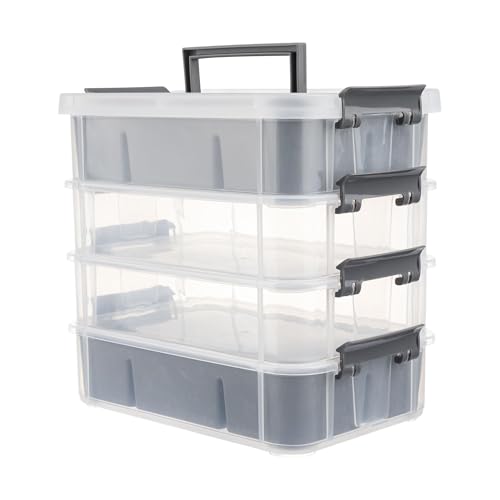 CraftGenes Craft Organizers and Storage, 4-Tier 10 Qt Box, 2 Trays, Grey - color: Grey