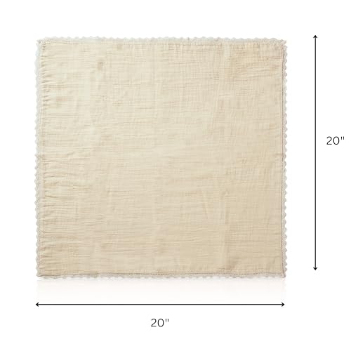 FINGERCRAFT Lace Cloth Napkins, Cotton Gauze, Set of 12, 20x20 Inch,Beige - color: Beige Gauze, size: 20" x 20" (Set of 12)