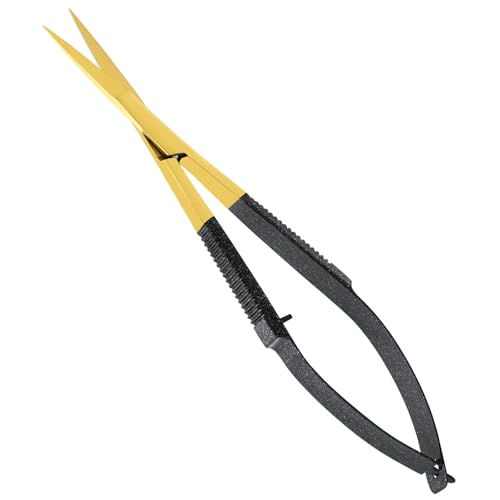 Cross Edge Spring Scissors 5 Inch straight Stainless-Steel Precision Eyebrow & Eyelash Shaping Trimming Scissor, Best for Squeeze Scissors, Embroidery & Knitting Micro Tip Craft (Gold Glitter Black) - color: Cec-ss-06