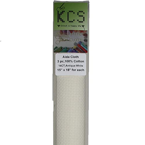 KCS 3 pc of 15" x 18" Counted Cross Stitch Cotton Aida Cloth Needlework Rolled Fabric Box,14CT,Antique White - color: Antique White, size: 14CT