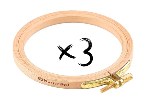 Nurge 3 Pcs 4 Inch Premium Beech Wood Gold Clasp Embroidery Hoop 8mm/0.3" Thickness (100mm = 3.93" ~ Approx 4") - style: 3 Pcs * 4"